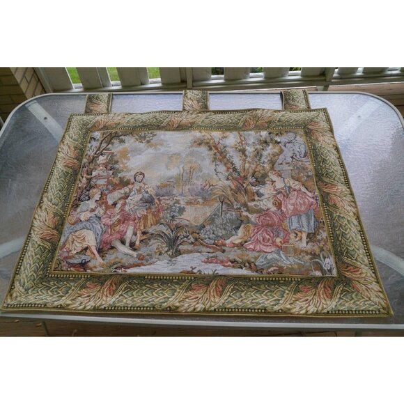 VTG Woven Tapestry Wall Hanging French Landscape Romantic by Sea Gull 43"x33.5" - Picture 1 of 15